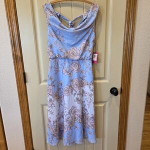 Vince Camuto Blue Floral Dress Sz 2 Lined Back Zip & Tie Sleeveless NWT Pockets
